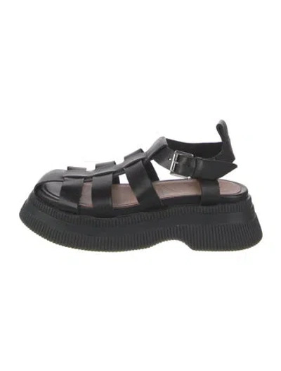 Pre-owned Ganni Leather Flats In Black