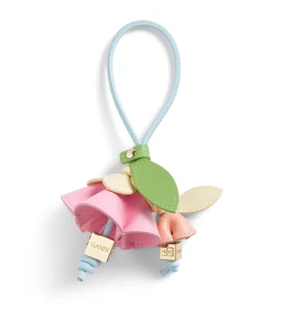 Ganni Leather Flower Bag Charm In Multi