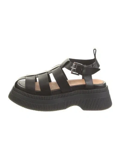 Pre-owned Ganni Leather Gladiator Sandals In Black