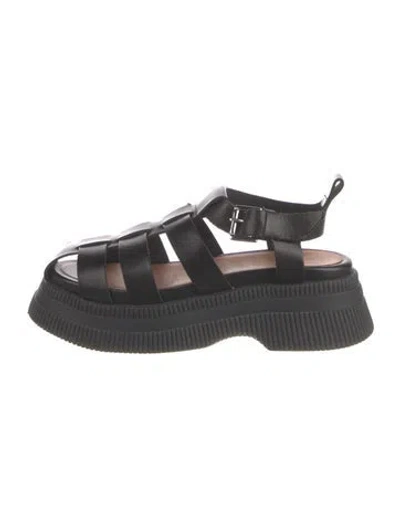 Pre-owned Ganni Leather Gladiator Sandals In Black