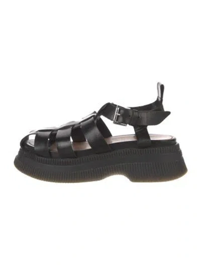 Pre-owned Ganni Leather Gladiator Sandals In Black