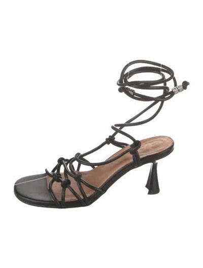 Pre-owned Ganni Leather Gladiator Sandals In Black
