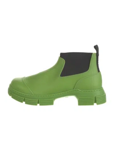 Pre-owned Ganni Leather Grosgrain Trim Chelsea Boots In Green