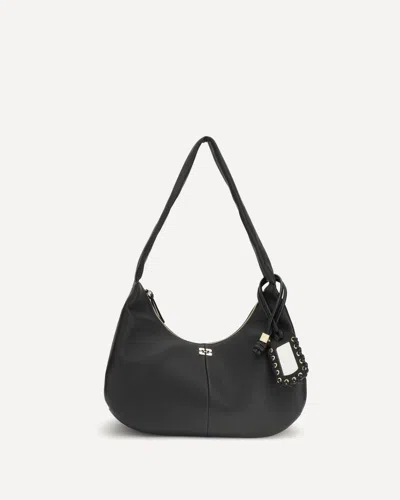 Ganni Leather Hobo Shoulder Bag In Black