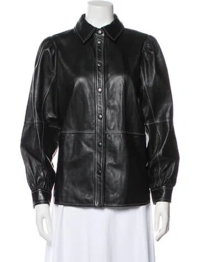 Pre-owned Ganni Leather Jacket In Black