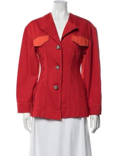 Pre-owned Ganni Leather Jacket In Red