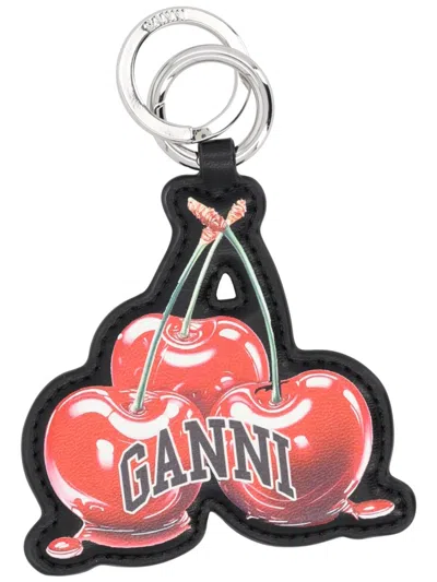 Ganni Leather Keychain In Red