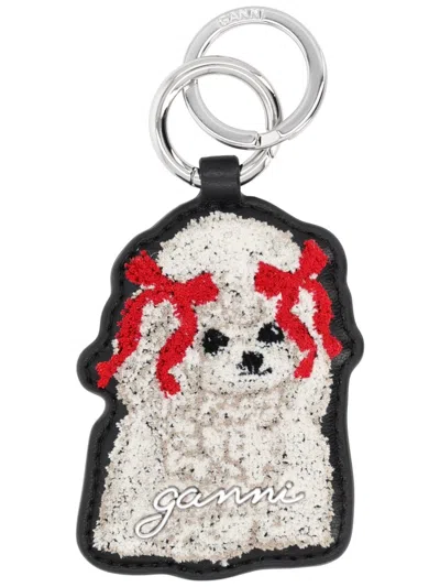 Ganni Leather Keychain In Pink