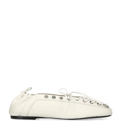 GANNI LEATHER LACE-UP EYELET BALLET FLATS