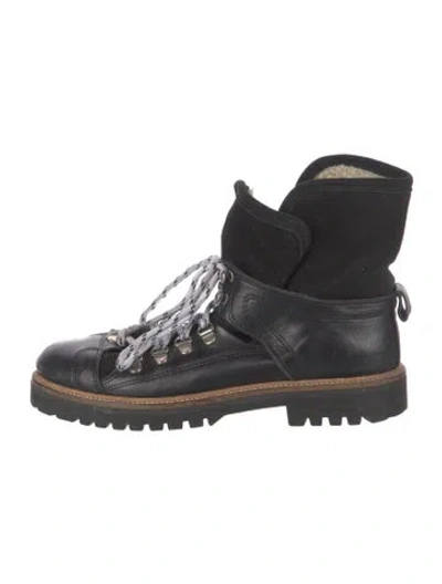 Pre-owned Ganni Leather Lace-up Boots In Black