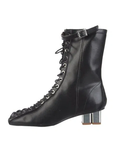 Pre-owned Ganni Leather Lace-up Boots In Black