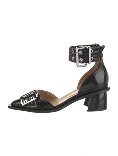 Pre-owned Ganni Leather Lasercut Accents D'orsay Pumps In Black