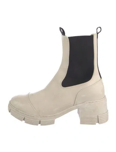 Pre-owned Ganni Leather Leather Trim Embellishment Chelsea Boots In Neutral