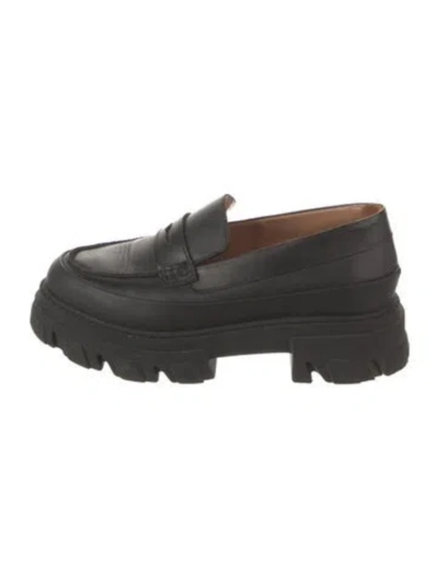 Pre-owned Ganni Leather Loafer Sneakers In Black