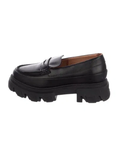 Pre-owned Ganni Leather Loafers In Black