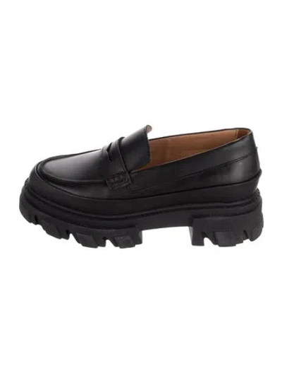 Pre-owned Ganni Leather Loafers In Black