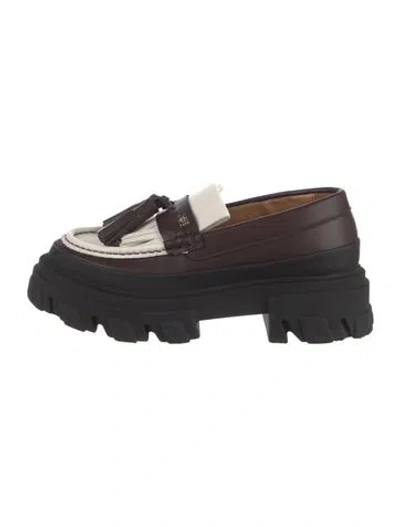 Pre-owned Ganni Leather Loafers In Black