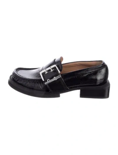 Pre-owned Ganni Leather Loafers In Black
