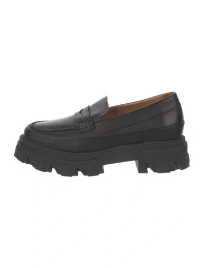 Pre-owned Ganni Leather Loafers In Black