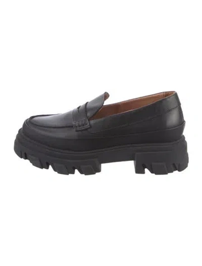 Pre-owned Ganni Leather Loafers In Black
