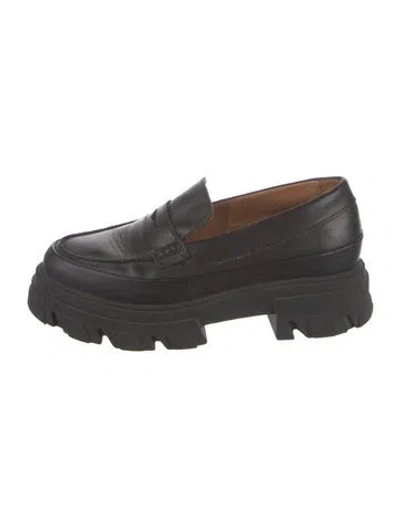 Pre-owned Ganni Leather Loafers In Black