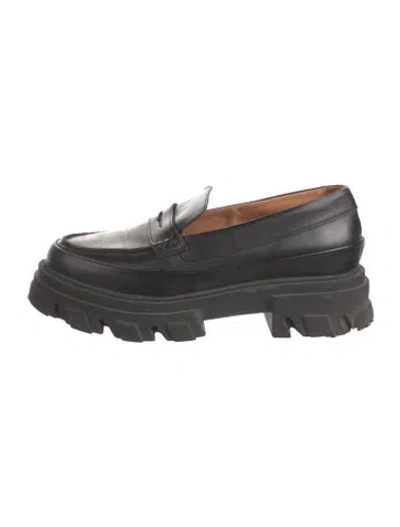 Pre-owned Ganni Leather Loafers In Black
