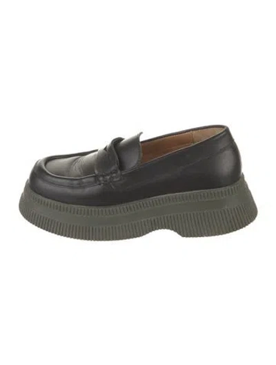 Pre-owned Ganni Leather Loafers In Black