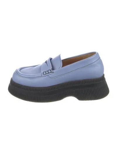 Pre-owned Ganni Leather Loafers In Blue