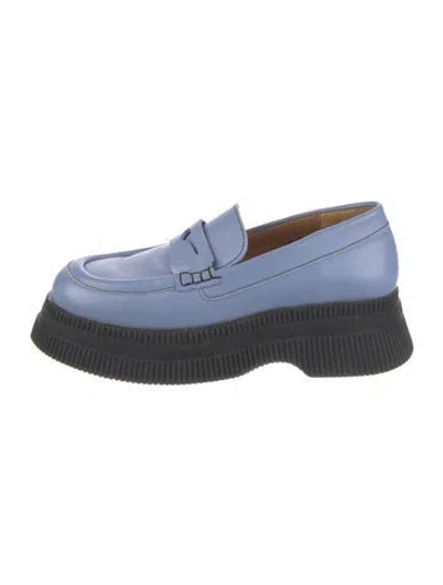 Pre-owned Ganni Leather Loafers In Blue