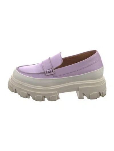 Pre-owned Ganni Leather Loafers In Purple