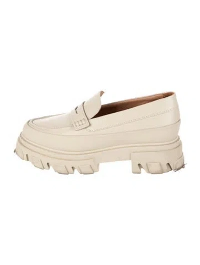 Pre-owned Ganni Leather Loafers In White