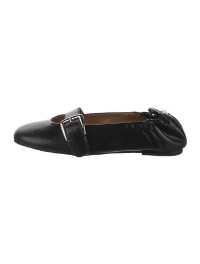 Pre-owned Ganni Leather Mary Jane Flats In Black