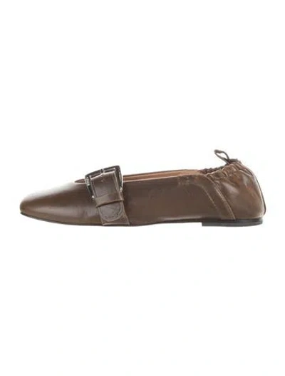 Pre-owned Ganni Leather Mary Jane Flats In Brown