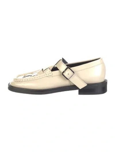 Pre-owned Ganni Leather Mary Jane Flats In Neutrals