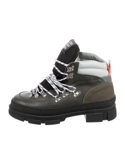 Pre-owned Ganni Leather Mesh Accents Hiking Boots In Green