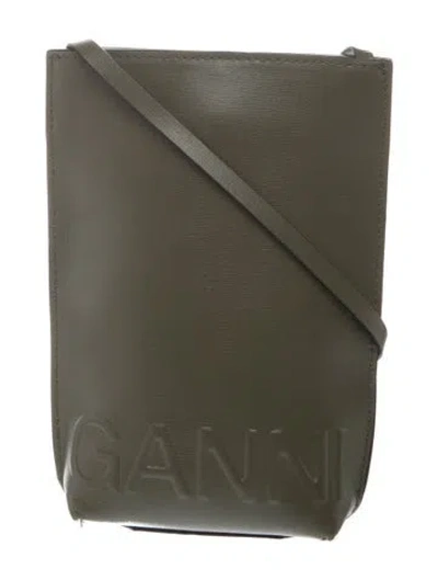 Pre-owned Ganni Leather Messenger Bag In Green