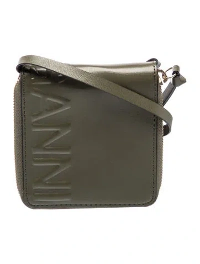 Pre-owned Ganni Leather Messenger Bag In Grey
