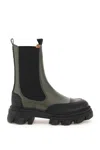 Ganni Leather Mid Chelsea Boots In Green