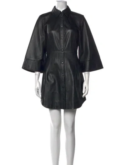 Pre-owned Ganni Leather Mini Dress In Black