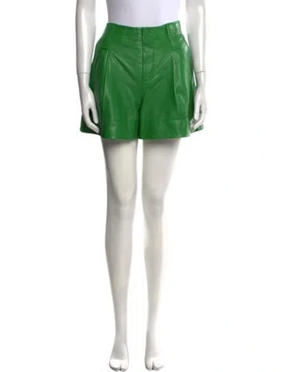 Pre-owned Ganni Leather Mini Shorts In Green