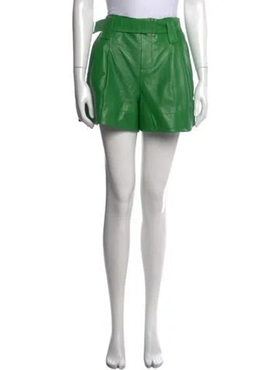 Pre-owned Ganni Leather Mini Shorts In Green