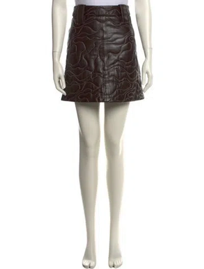Pre-owned Ganni Leather Mini Skirt In Brown