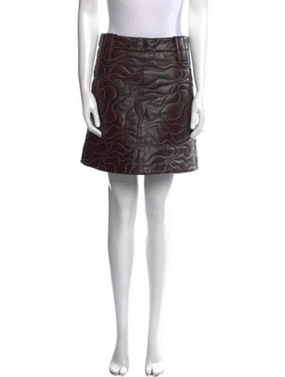 Pre-owned Ganni Leather Mini Skirt In Brown