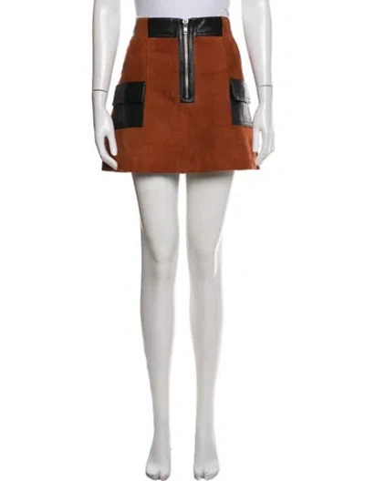 Pre-owned Ganni Leather Mini Skirt In Brown