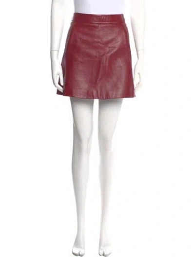 Pre-owned Ganni Leather Mini Skirt In Burgundy