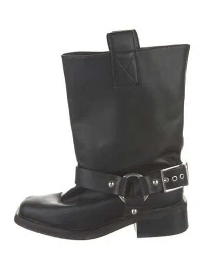 Pre-owned Ganni Leather Moto Boots In Black