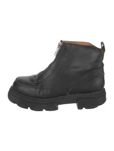 Pre-owned Ganni Leather Moto Boots In Black