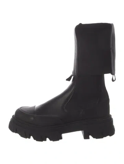 Pre-owned Ganni Leather Moto Boots In Black