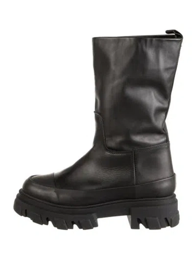 Pre-owned Ganni Leather Moto Boots In Black