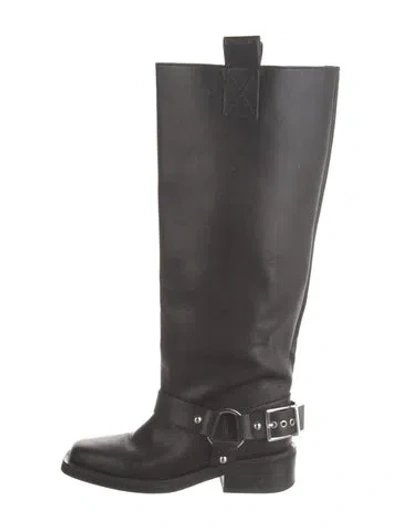 Pre-owned Ganni Leather Moto Boots In Black/grey